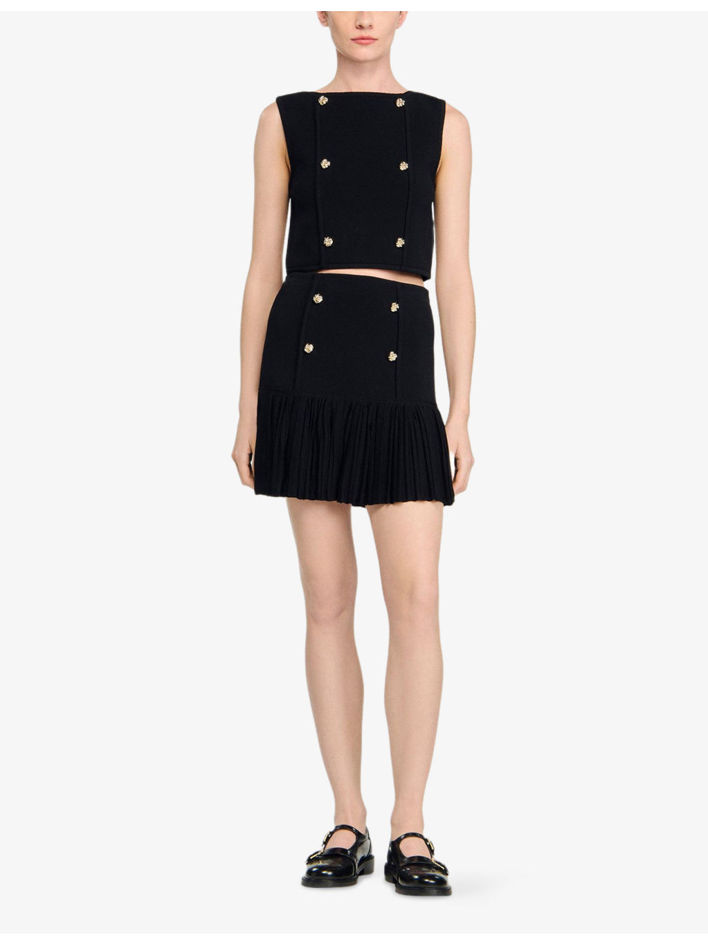 Button-Embellished Pleated Stretch-Woven Mini Skirt - 2