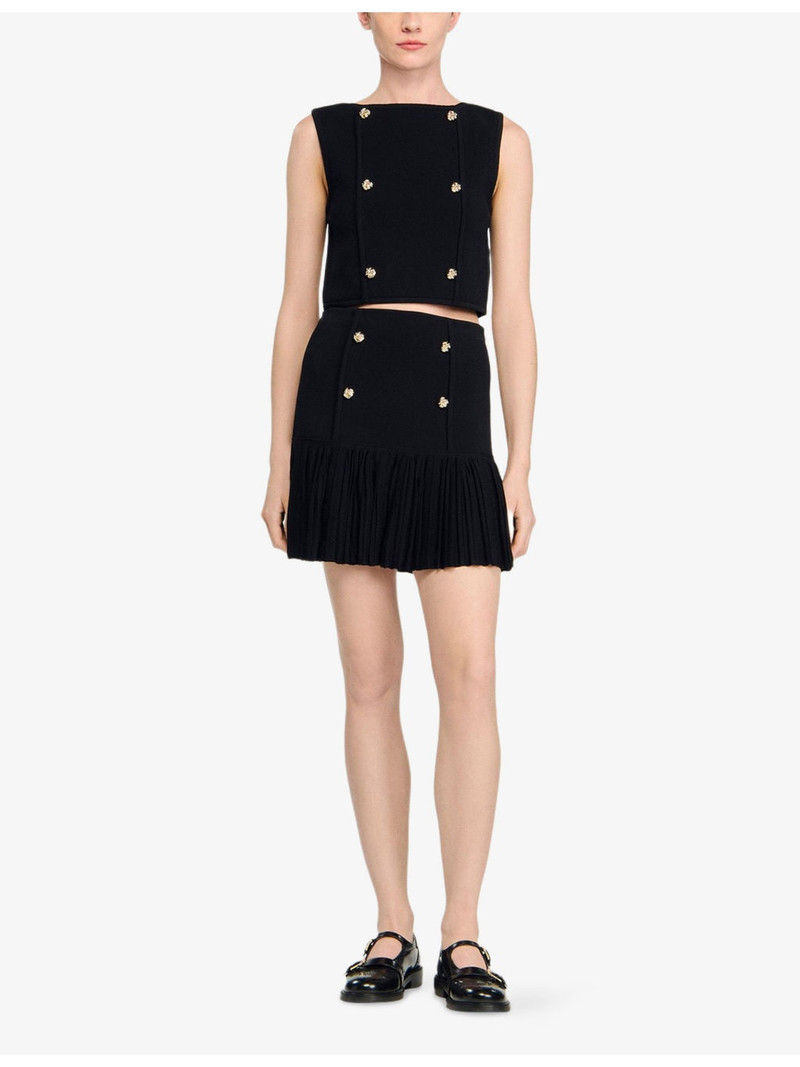 Sandro Button-Embellished Pleated Stretch-Woven Mini Skirt outlook
