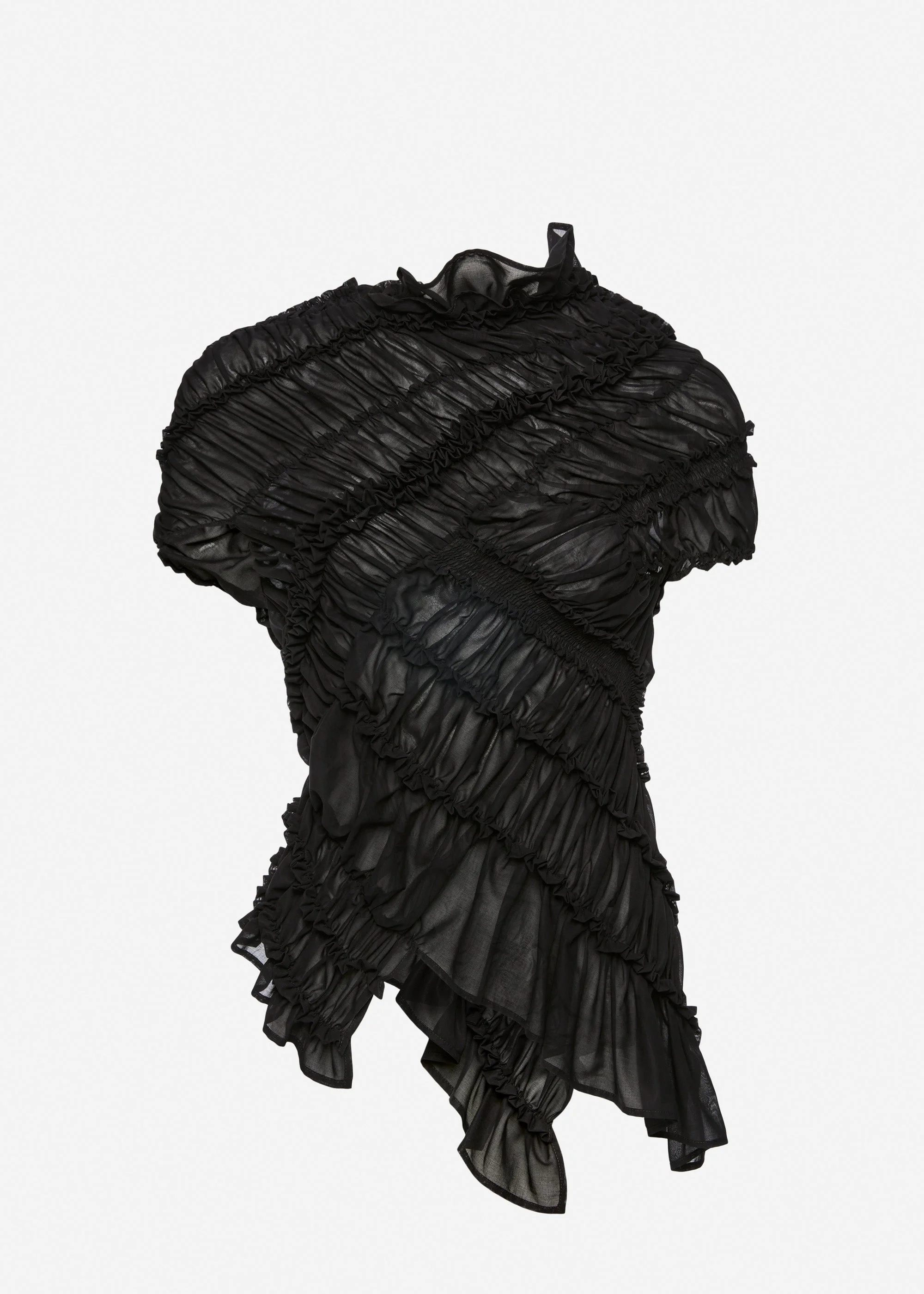 Ruched cotton short sleeve blouse in black - 1