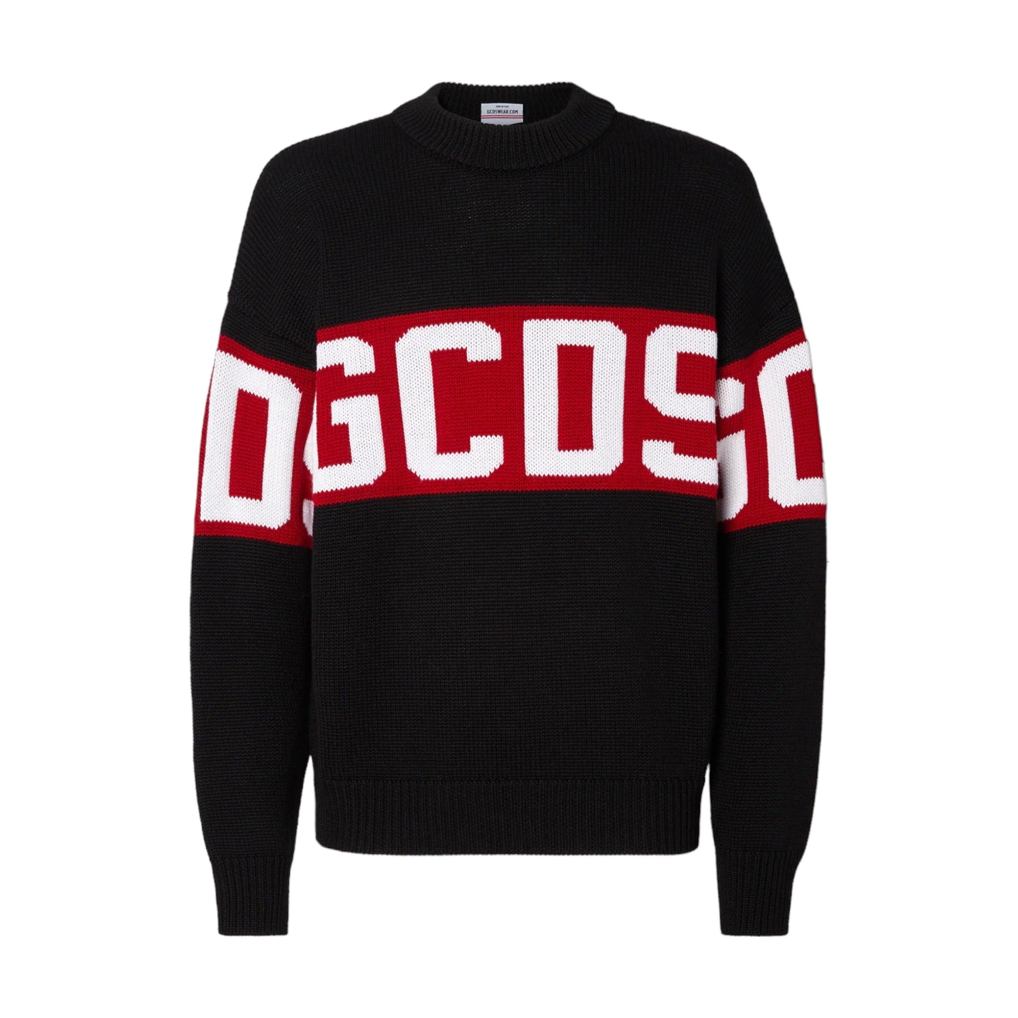 GCDS Wool Logo Band Sweater Black Red - 3