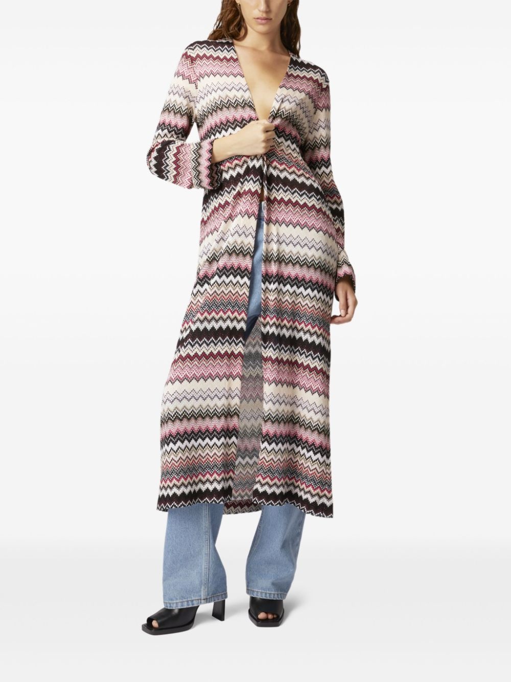 zigzag long cardigan - 2