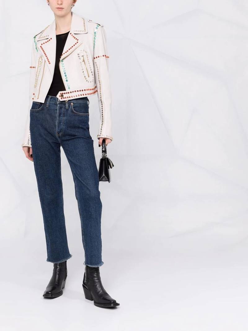 PHILIPP PLEIN crystal-trim studded cropped biker jacket outlook