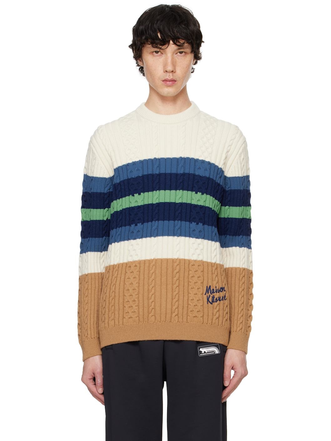 Multicolor Striped Cable Sweater - 1