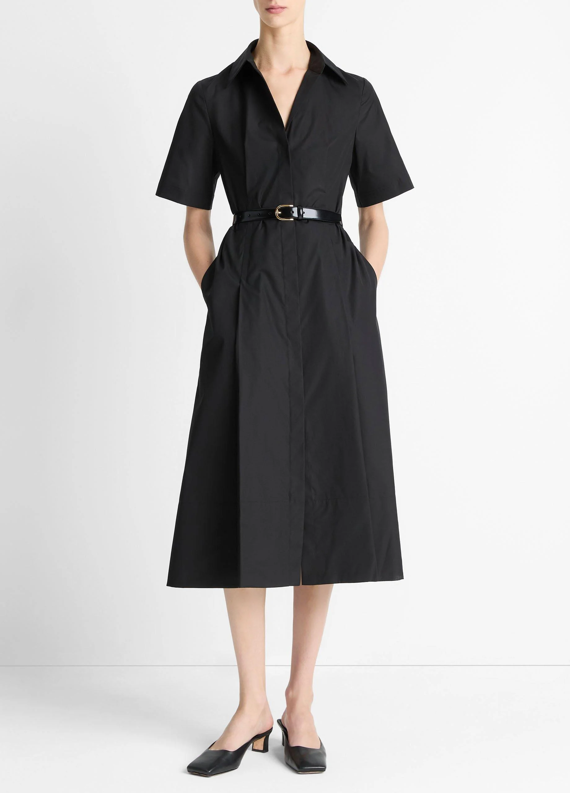 Cotton Short-Sleeve Shirt Dress - 1