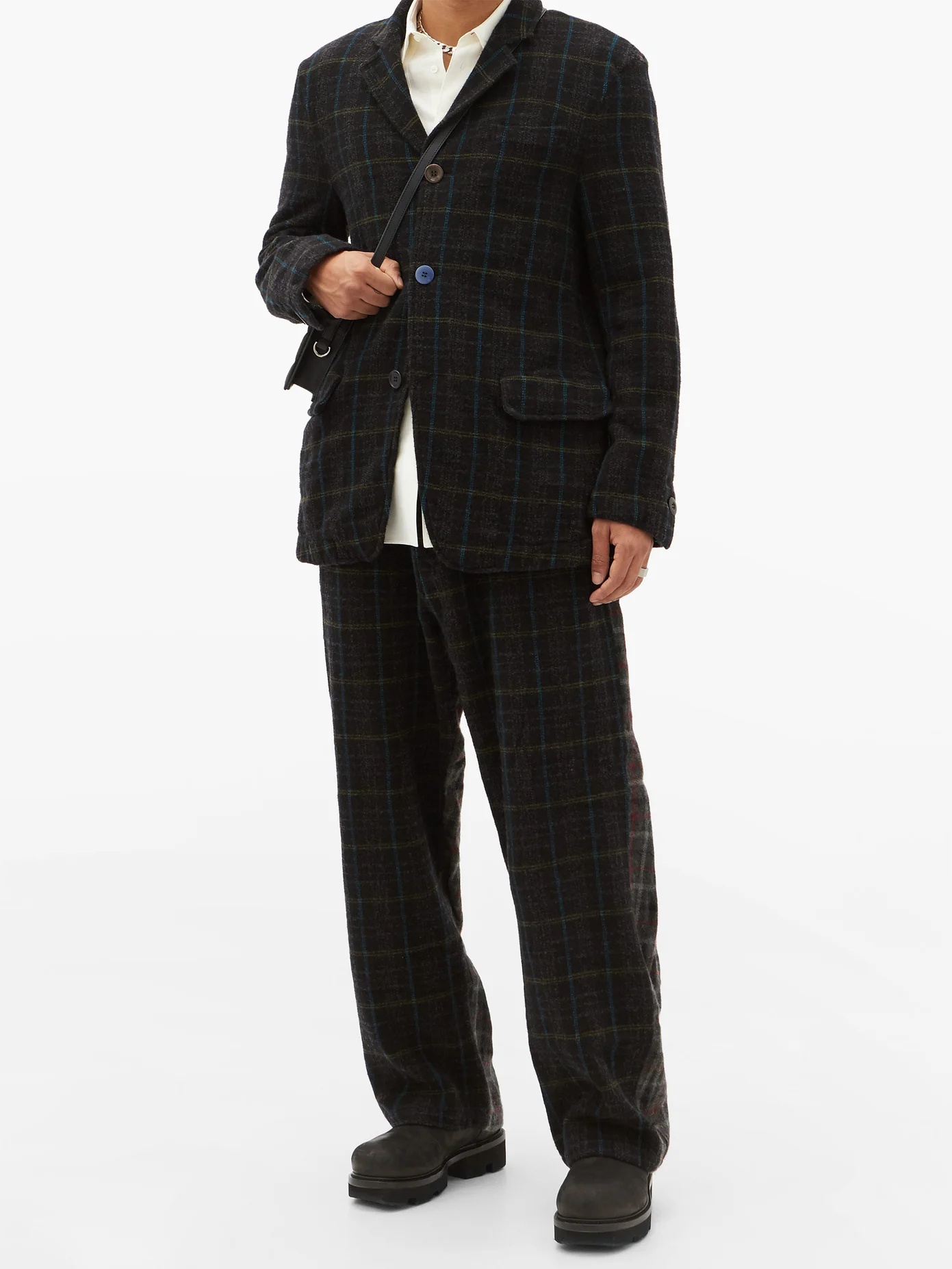 Single-breasted plaid wool-flannel blazer - 6