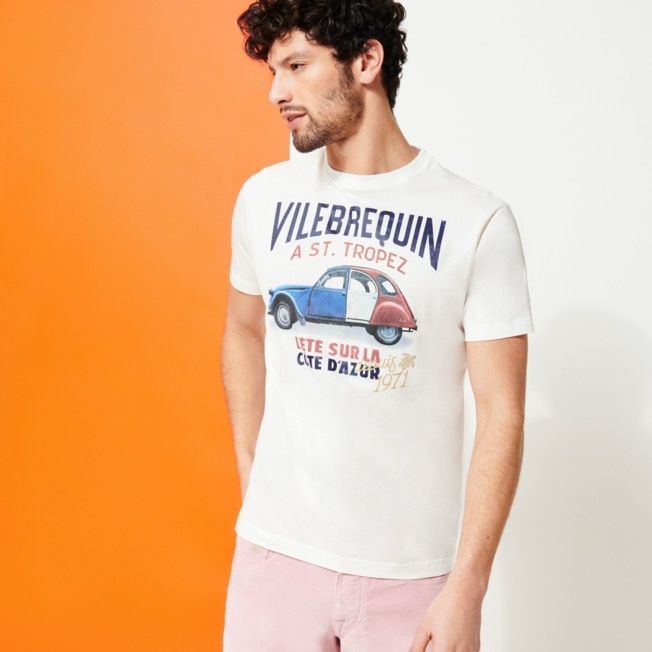 Men T-shirt Fancy Vilebrequin Logo 2 Chevaux French Flag - 3
