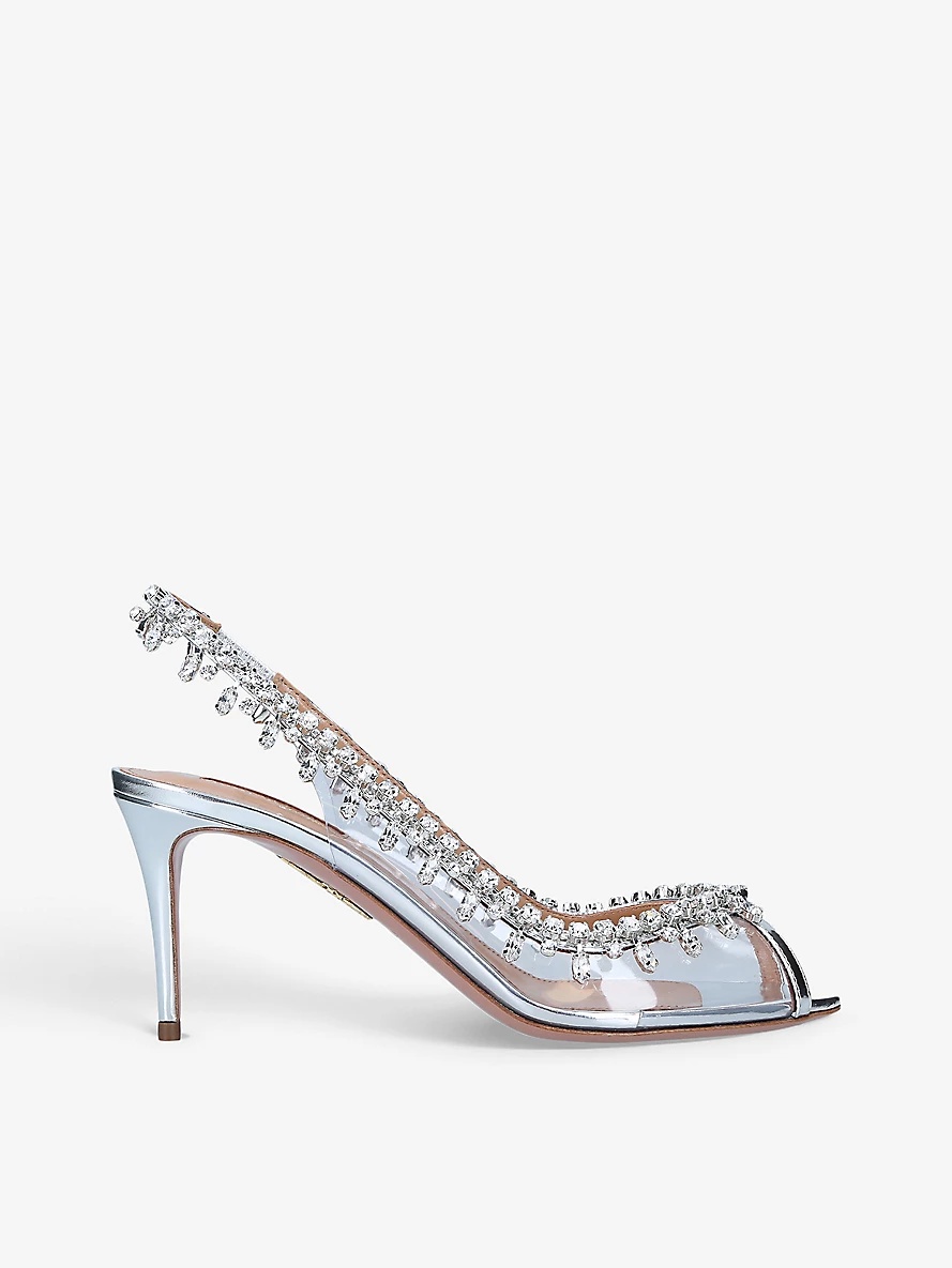 Temptation crystal-embellished leather and PVC slingback sandals - 1