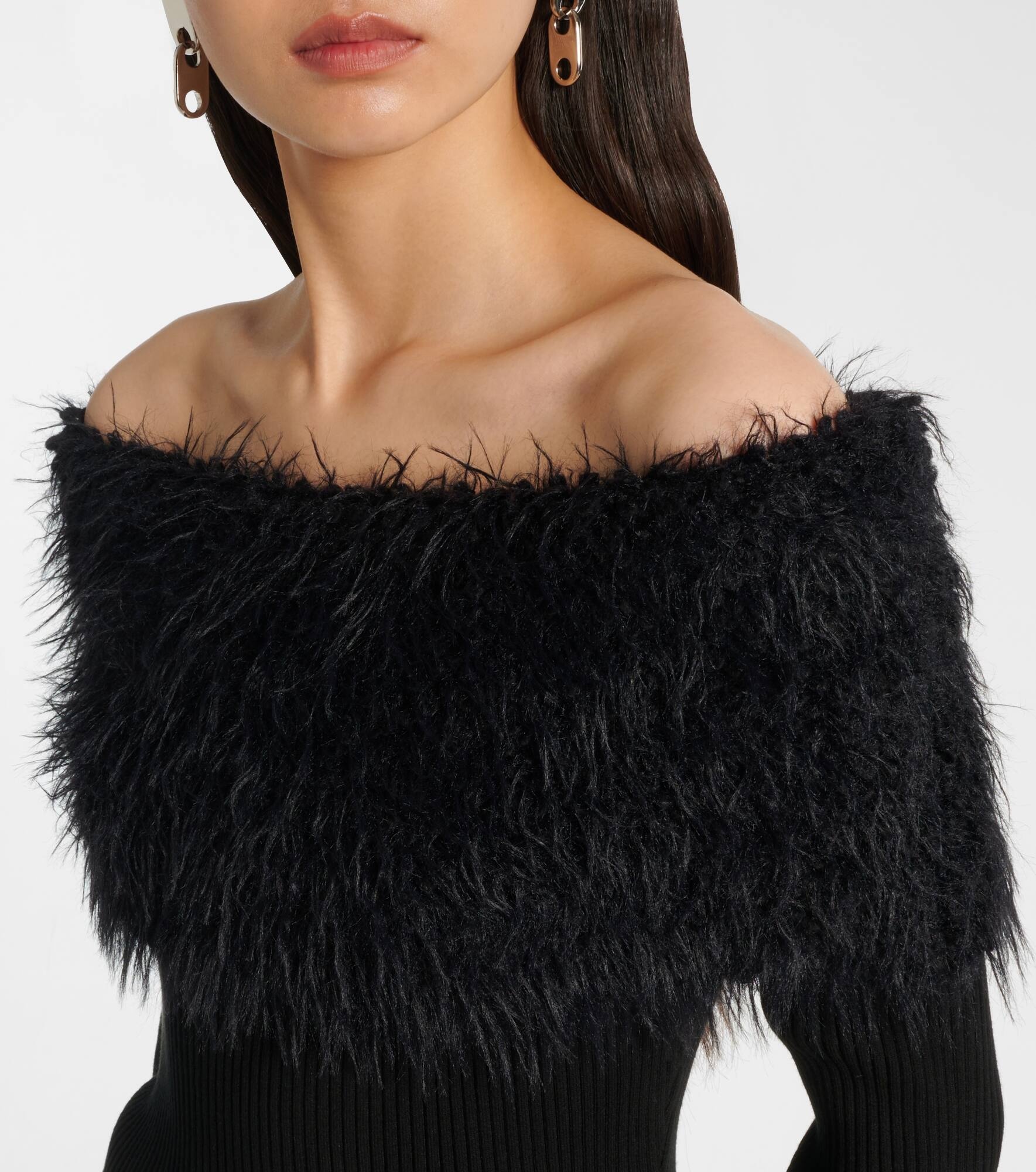 Ribbed-knit faux fur-trimmed top - 4