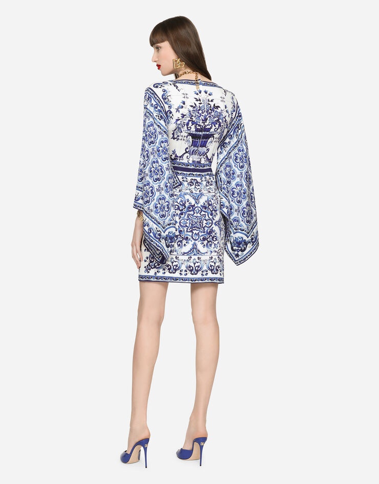 Short majolica-print charmeuse dress - 2