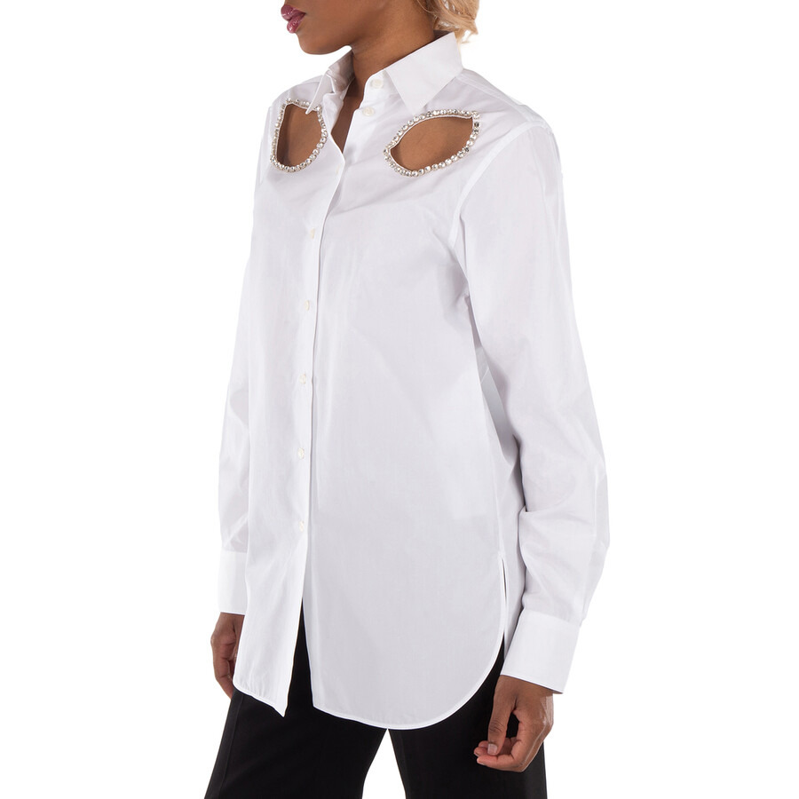 Stella McCartney Crystal-Embellished Cut-Out Shirt In White Cotton - 4