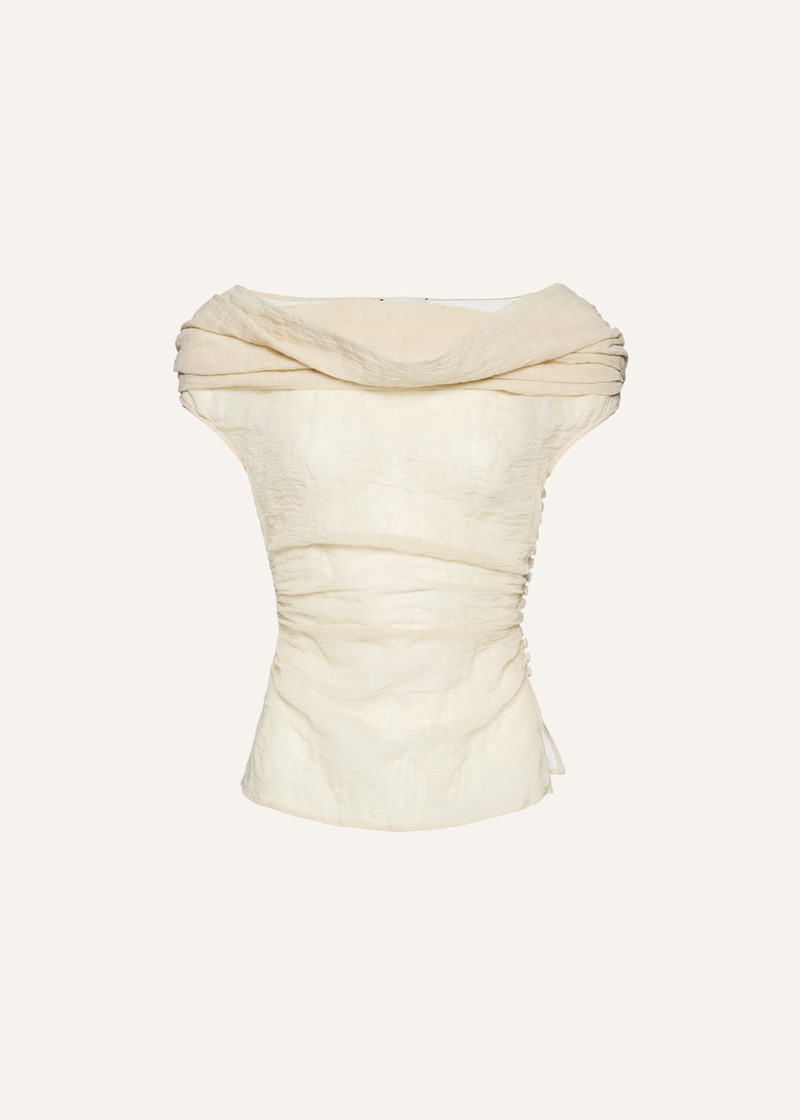 Crinkled cotton bateau blouse in beige 1