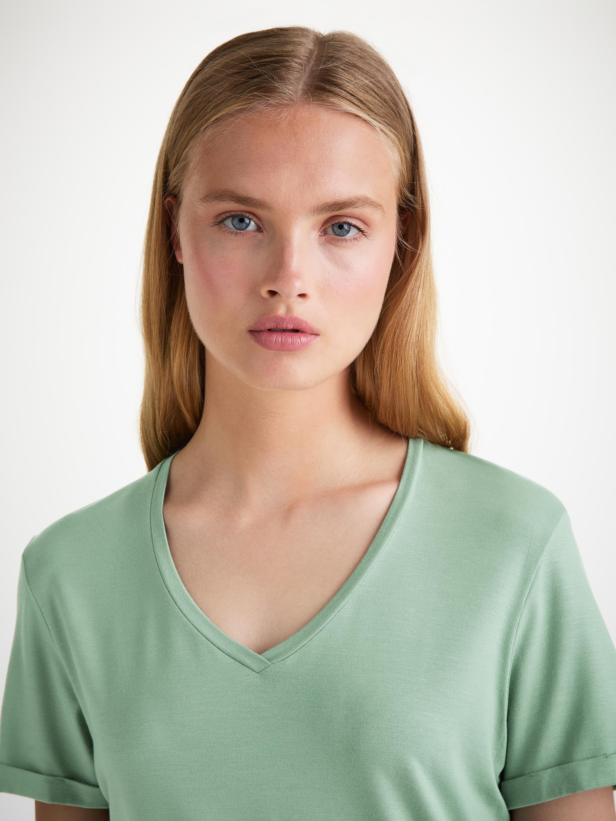 Women's V-Neck Sleep T-Shirt Lara Micro Modal Stretch Euycalyptus - 5