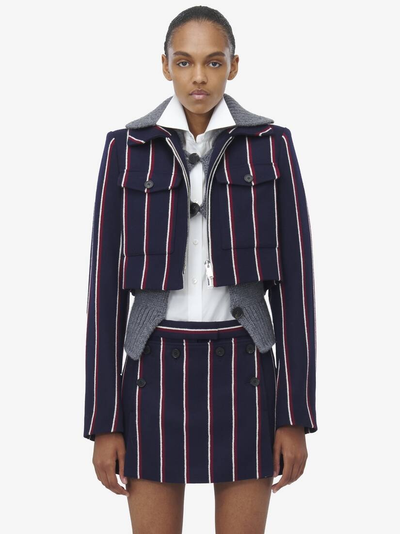 College Stripe Cropped Jacket - 2