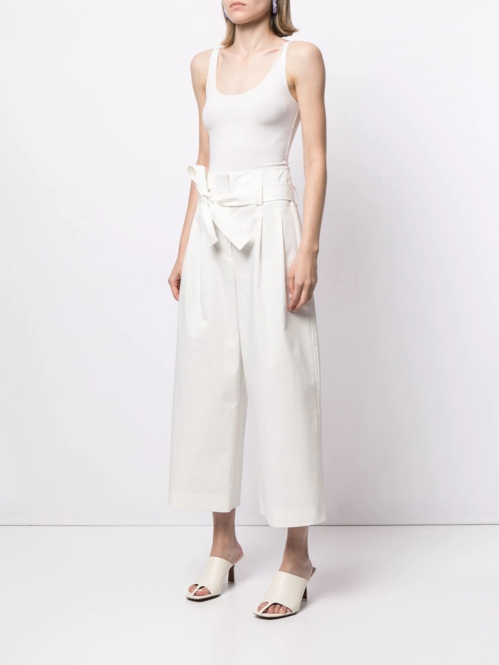 paperbag-waist wide-leg cropped trousers - 5