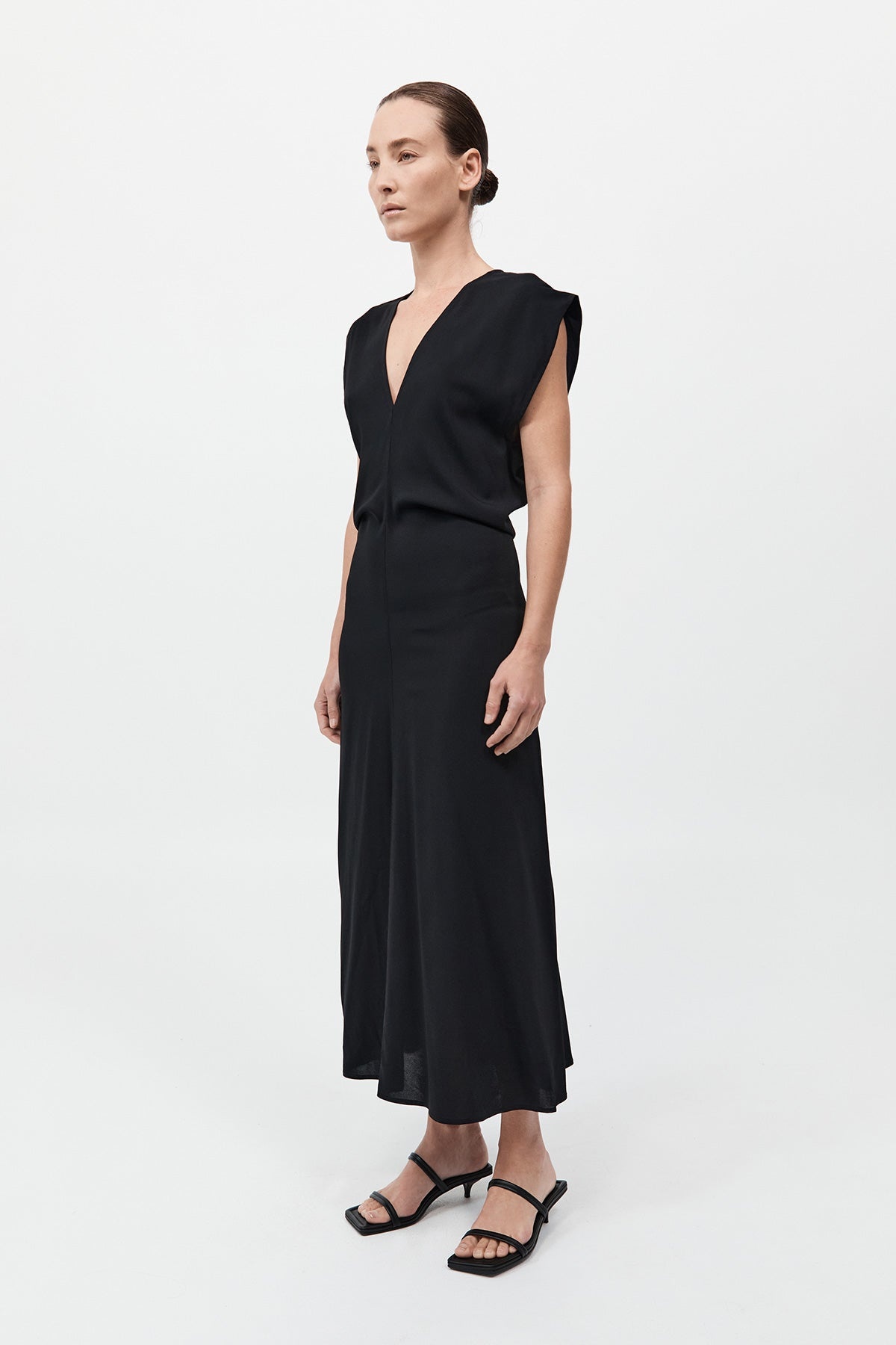 Plunge Drape Dress - Black - 5