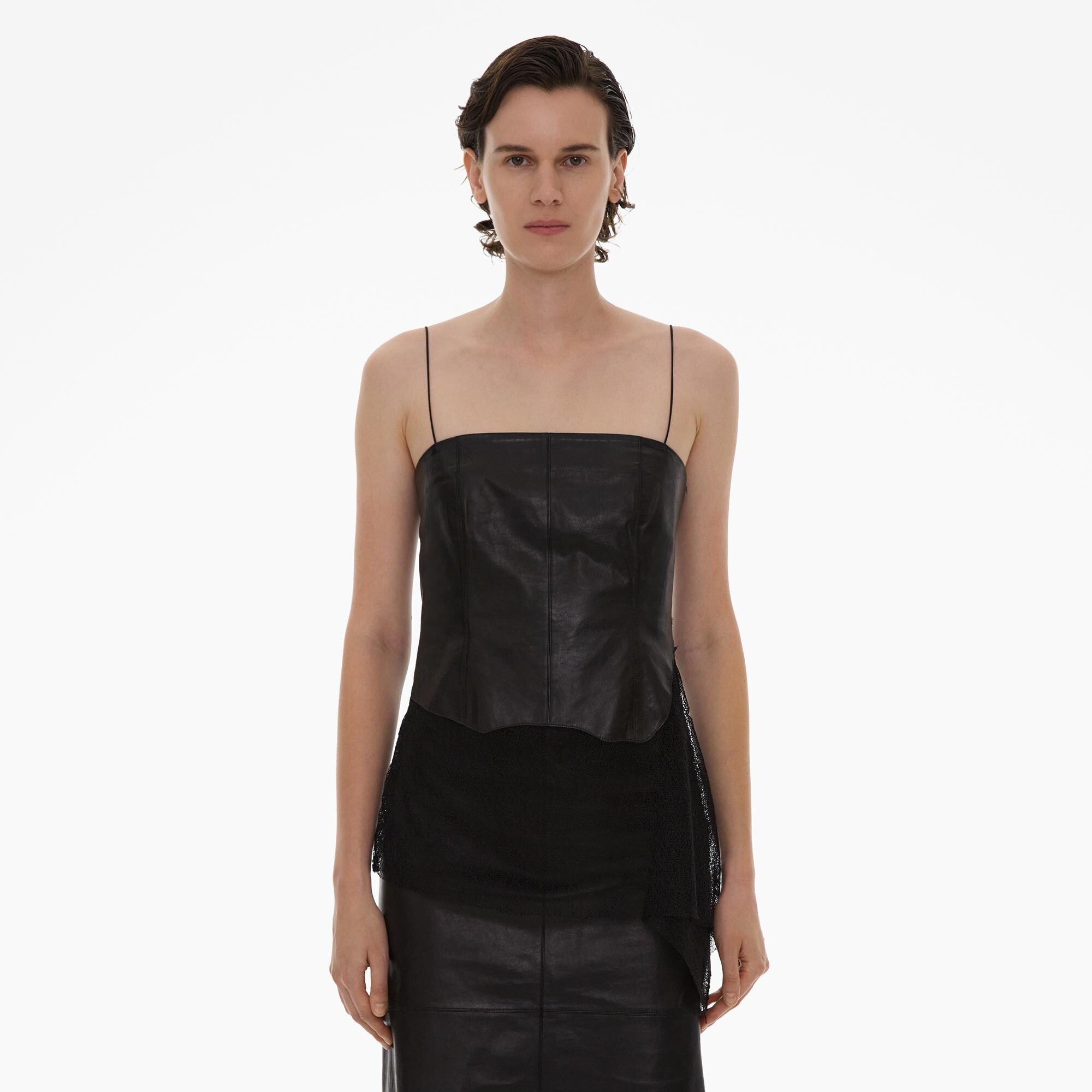 LACE-TRIMMED LEATHER TANK TOP - 3