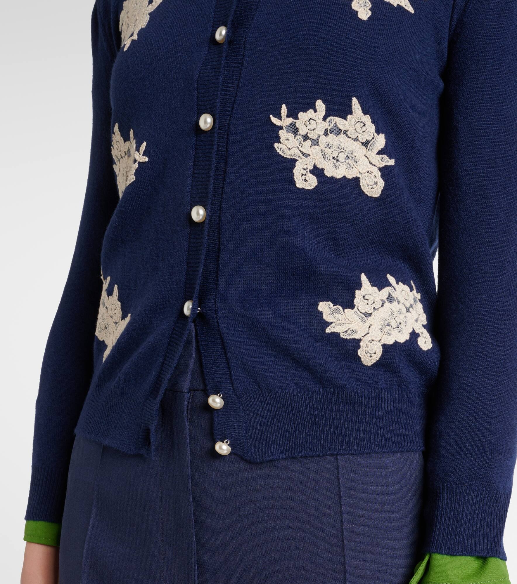 Lace-trimmed virgin wool cardigan - 5