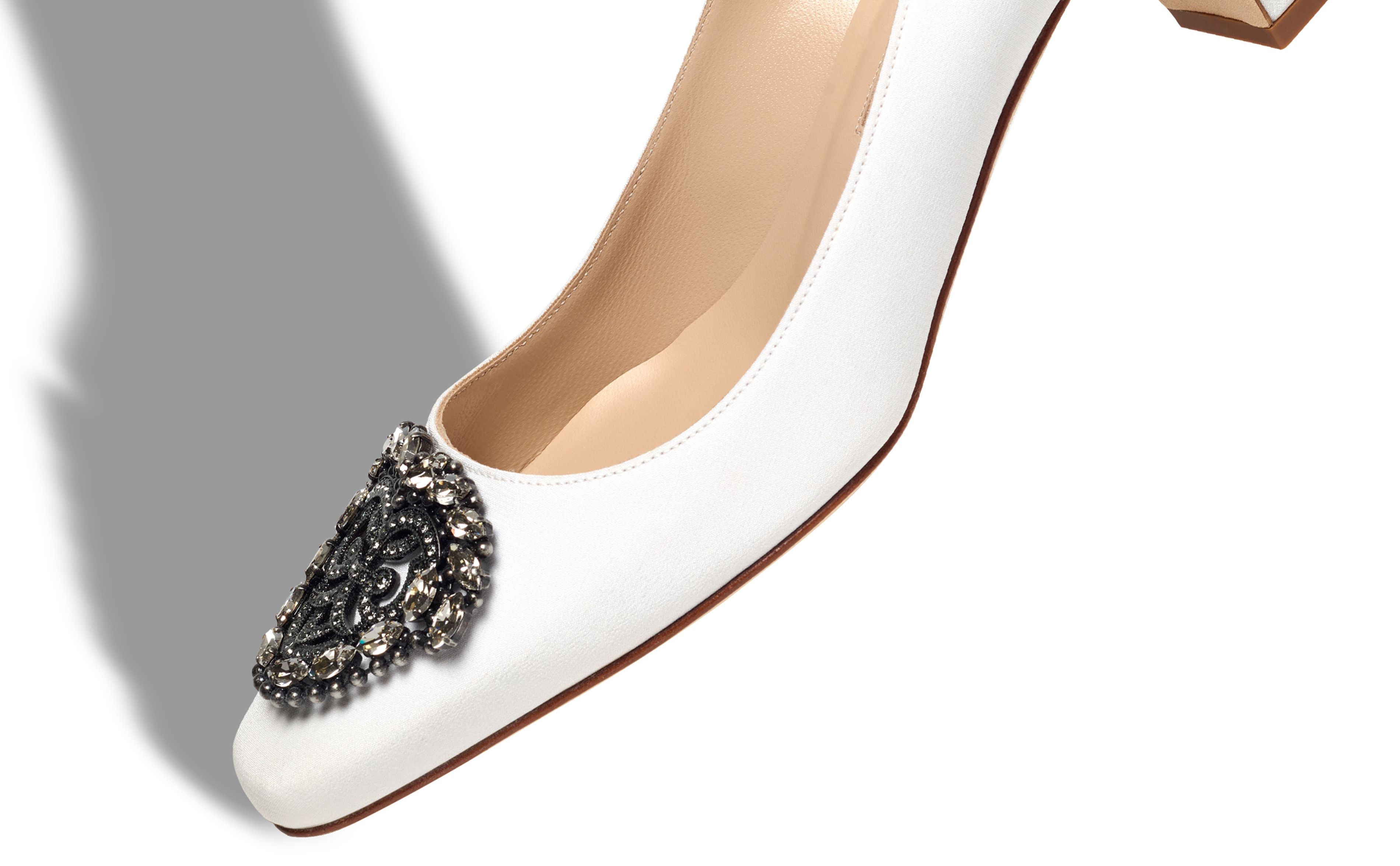 Cream Crepe De Chine Jewel Buckle Pumps - 4