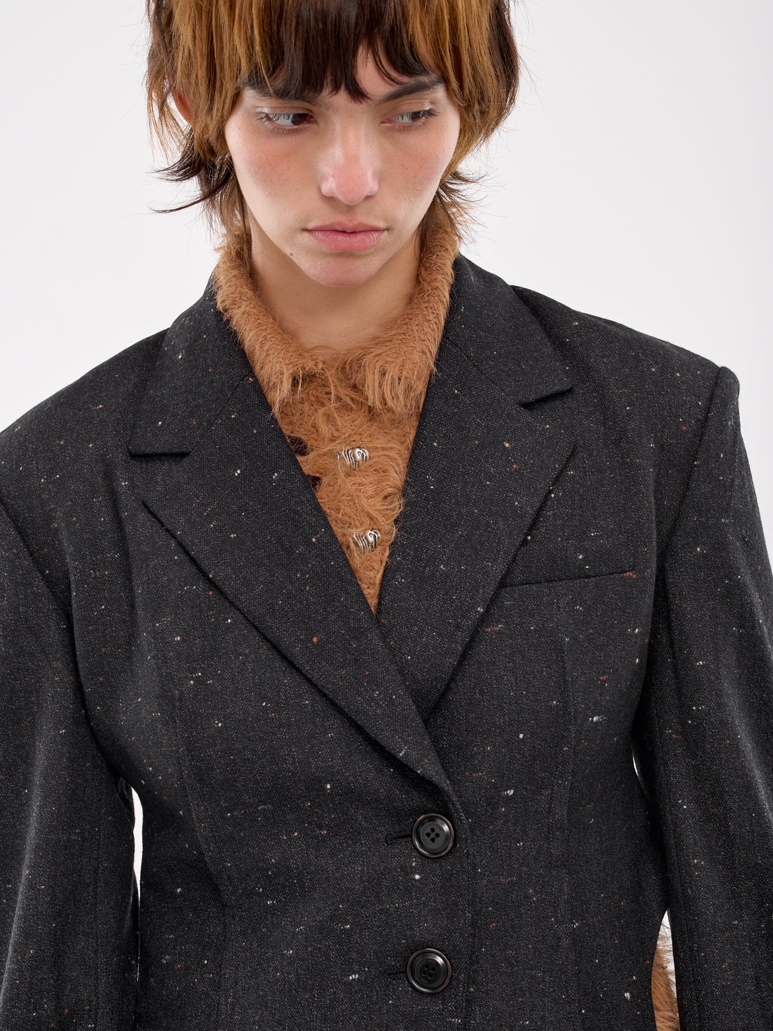 【ANDERSSON BELL】 HARRIS TWEED CUT-OUT HARNESS JACKET GREY Andersson Bell Cut-Out Harness Jacket | hlorenzo | REVERSIBLE