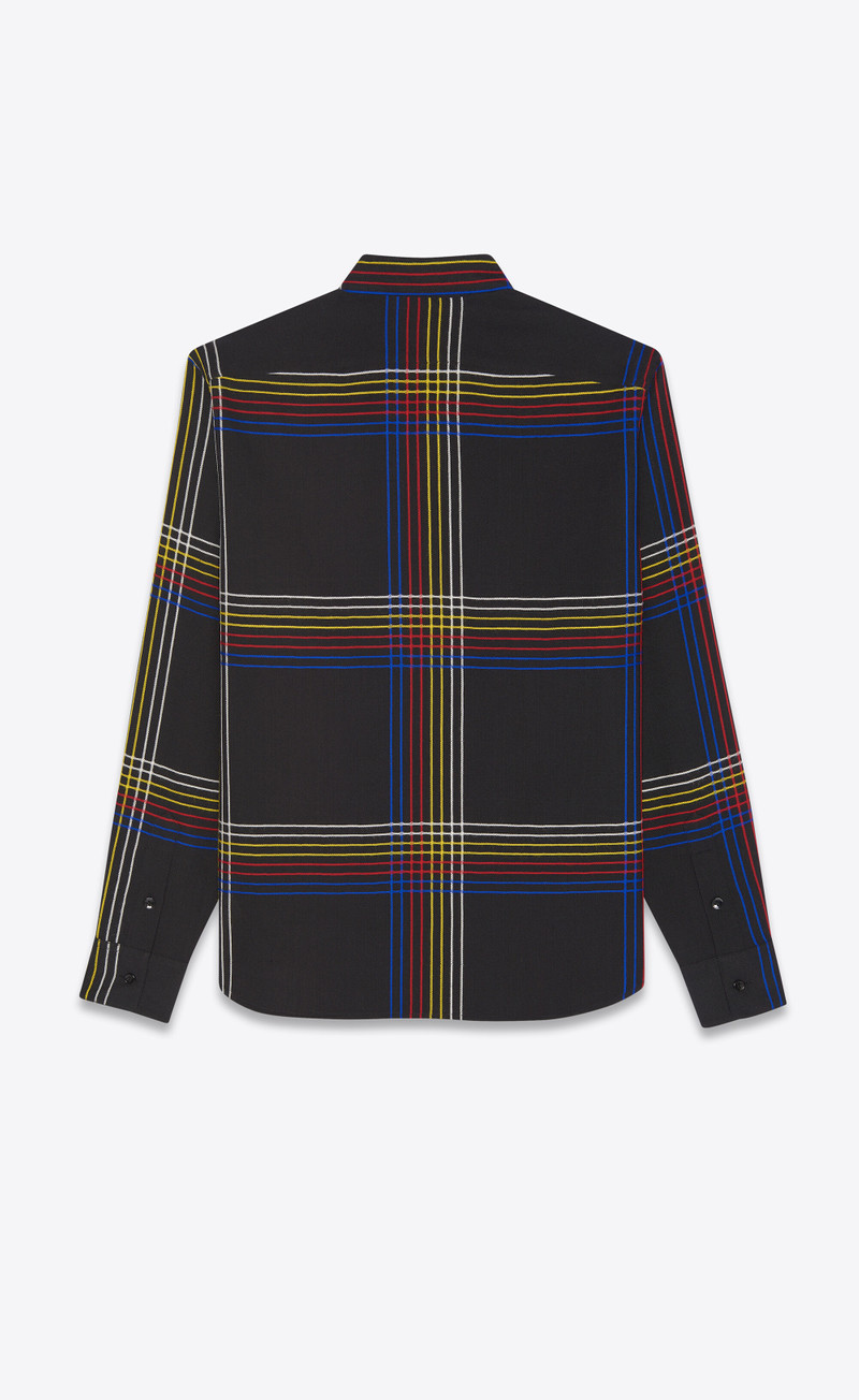 SAINT LAURENT yves collar fitted shirt in checked wool outlook