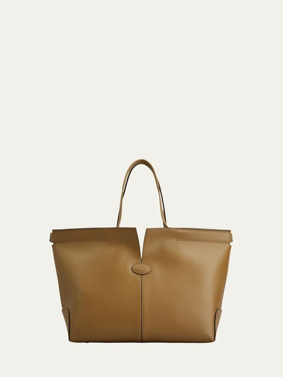 Smooth Leather Shopper Tote Bag - 1