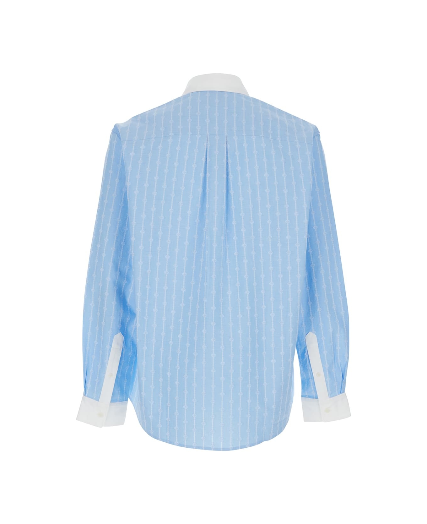 'laurel' Light Blue Shirt With Pointed Collar And All-over Logo Print In Cotton Man - 2
