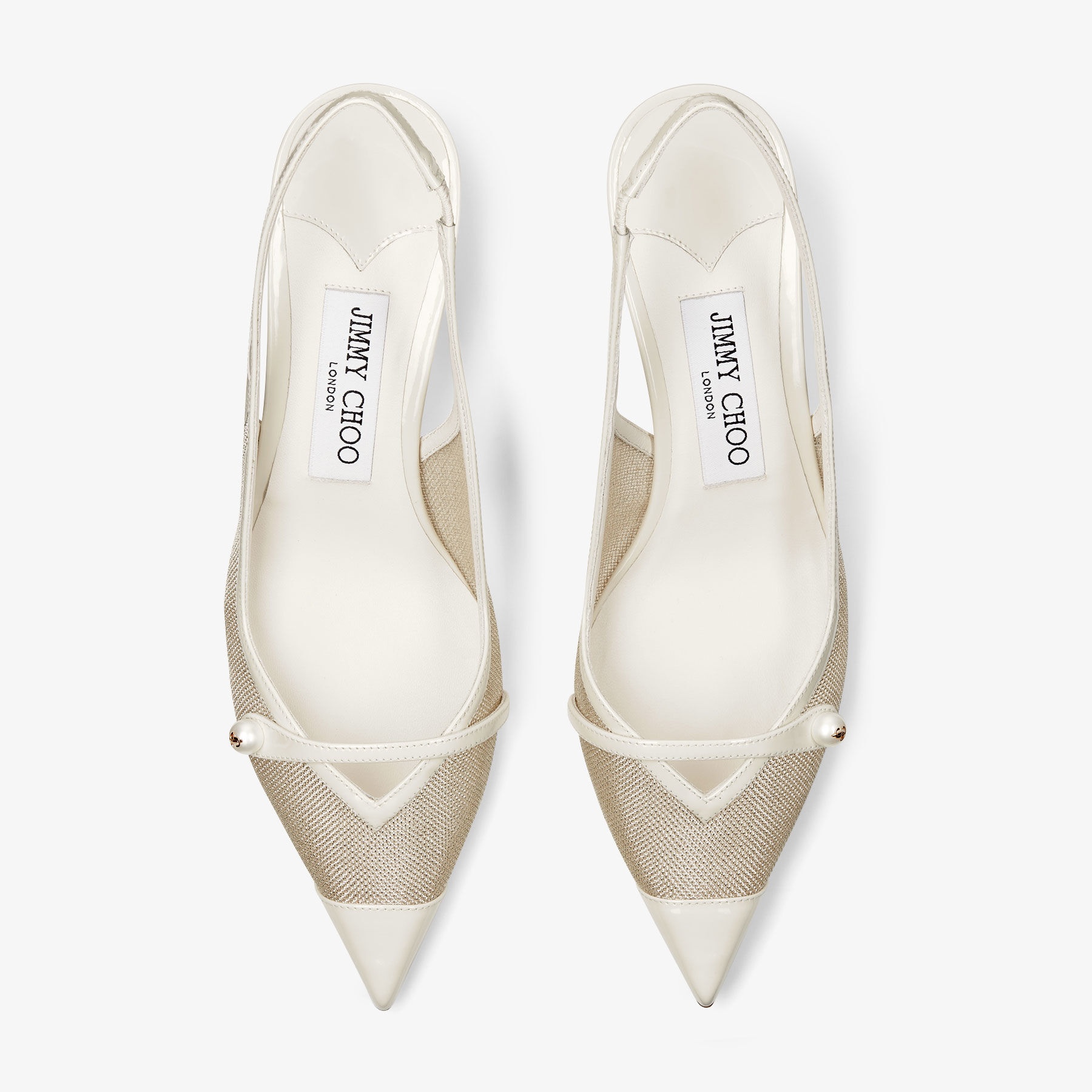 JIMMY CHOO Amita 45 Latte and Champagne Patent and Metallic