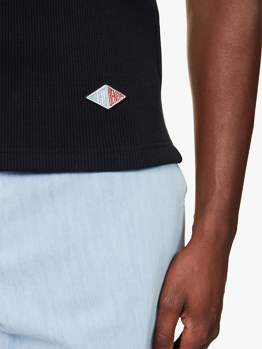 Brand-patch sleeveless stretch-cotton top - 5