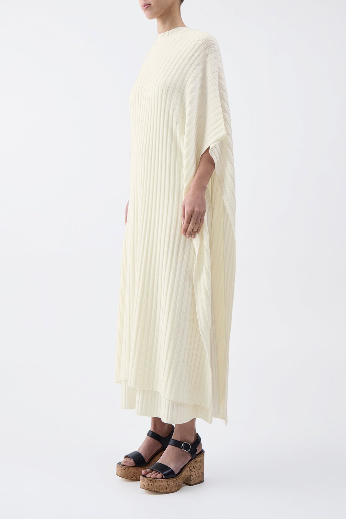 Taos Knit Poncho in Ivory Merino Wool Cashmere - 3