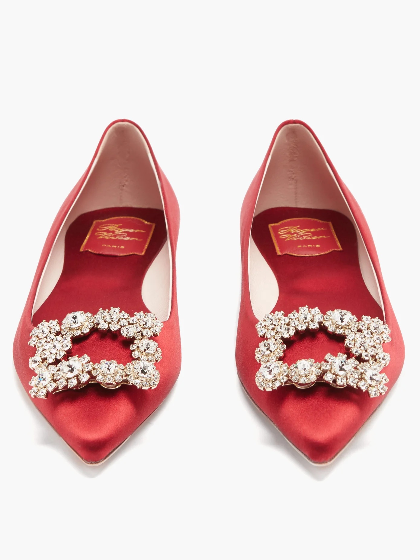 Flower Strass point-toe satin flats - 5