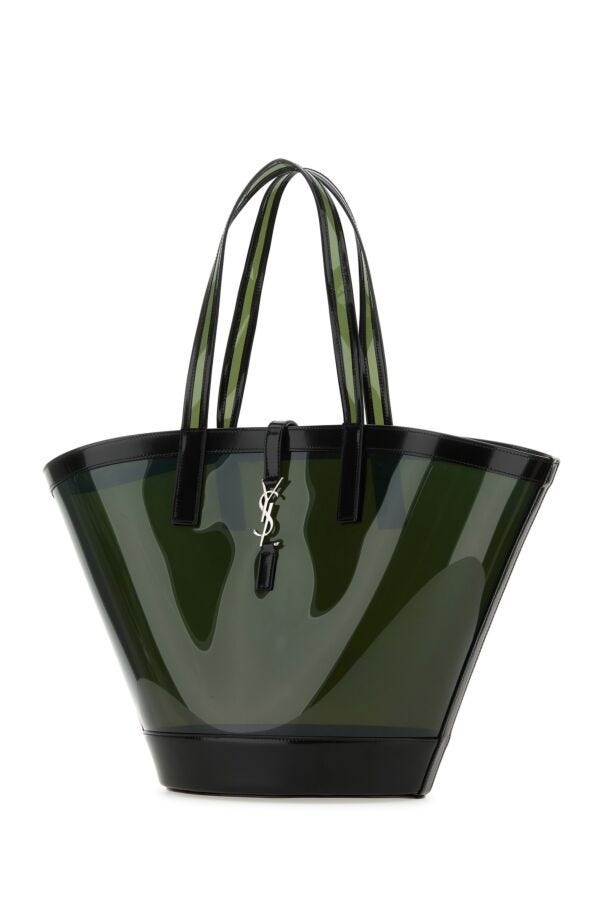 トートバッグ Saint Laurent Black vinyl and leather Panier shopping bag SAINT LAURENT Saint Laurent Women Black Vinyl And Leather