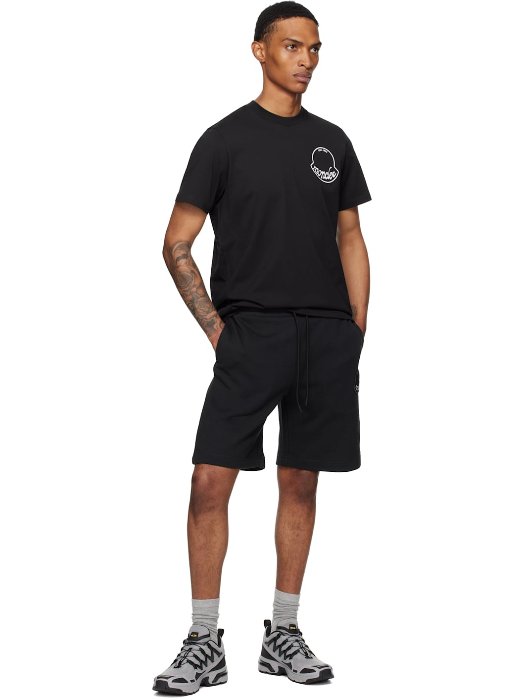 Black Logo Patch Cotton Shorts - 4