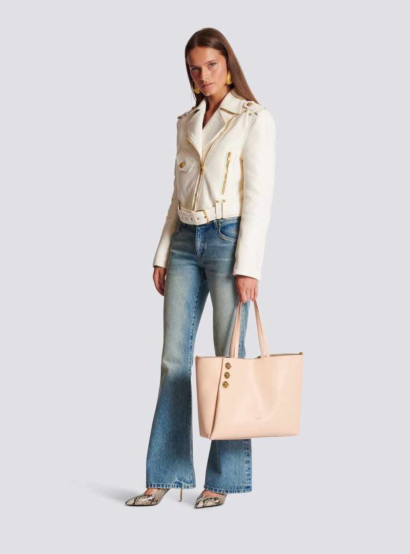 Balmain Emblème grained leather tote bag outlook