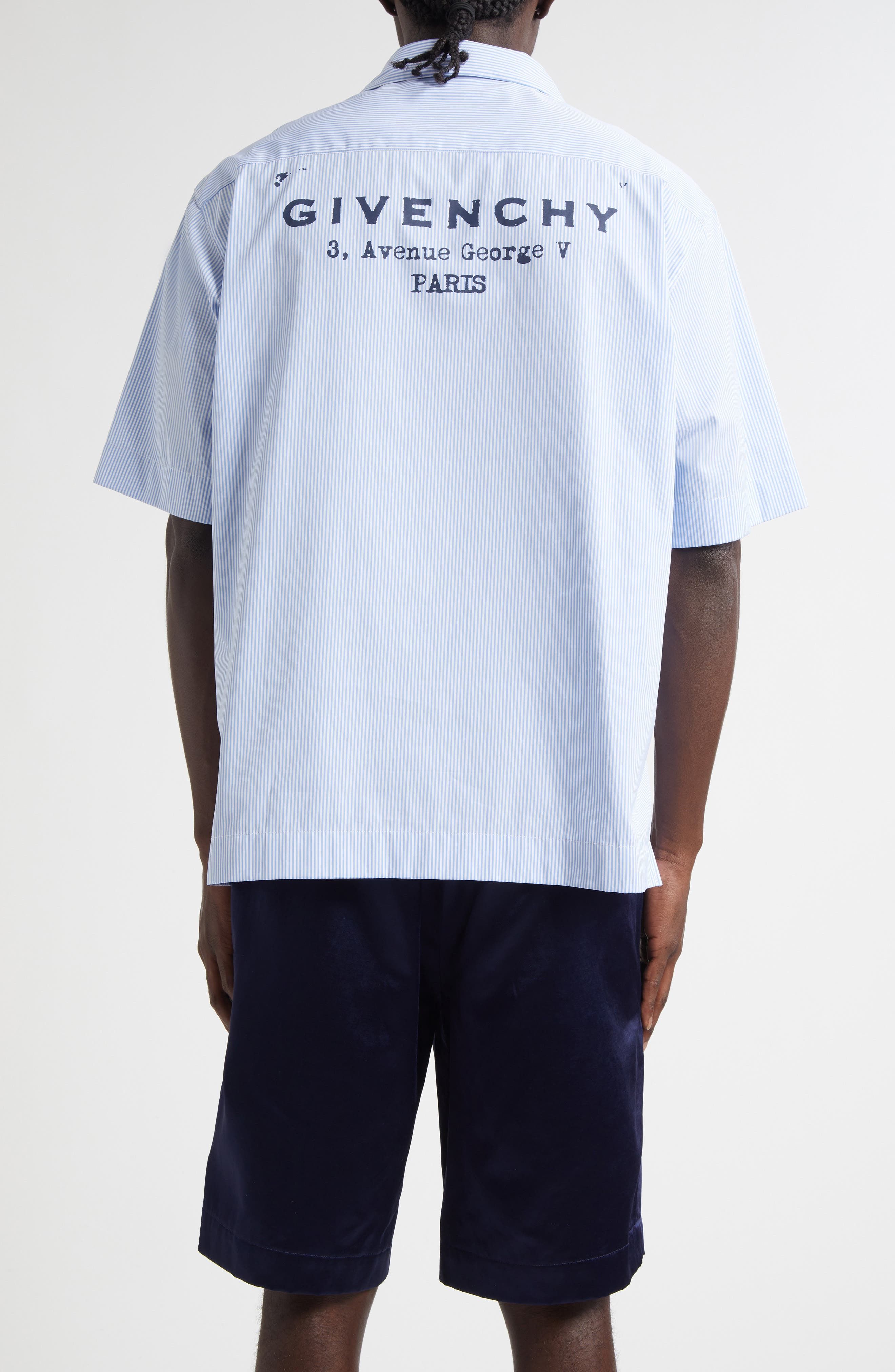 Givenchy Stamp Print Camp Shirt in White/Light Blue at Nordstrom - 3
