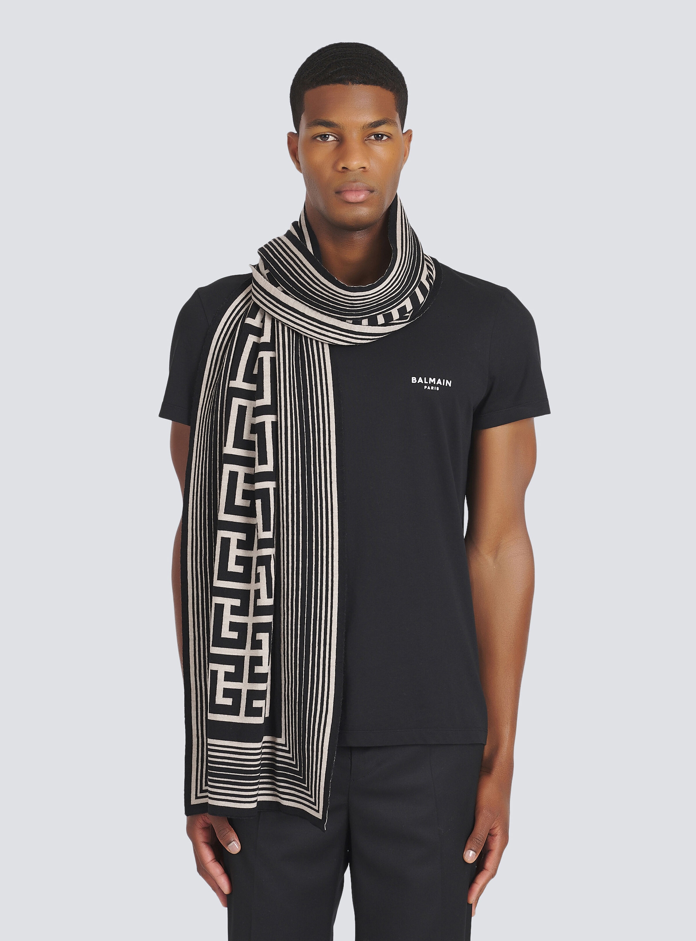 Wool scarf with Balmain monogram pattern - 2