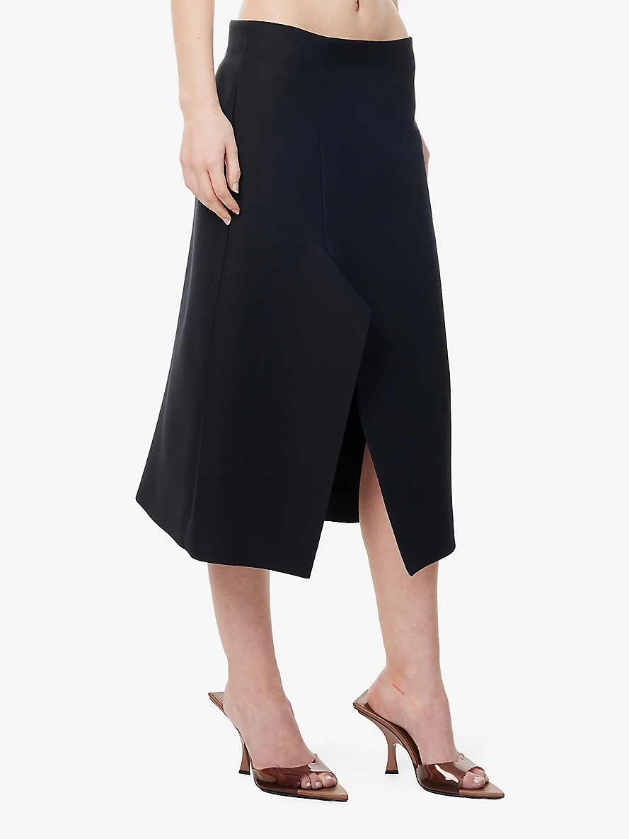 Split-hem high-rise wool and silk-blend midi skirt - 3