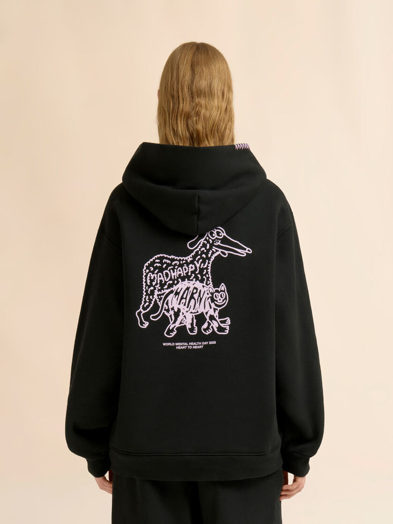 MARNI + MADHAPPY BLACK COTTON HOODIE WITH ANIMAL PRINT 3