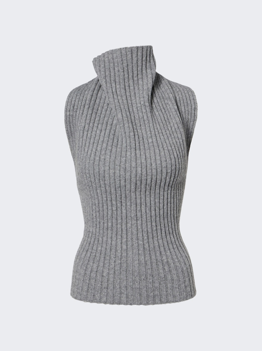 Draped Sleeveless Rib Top Grey Melange - 1