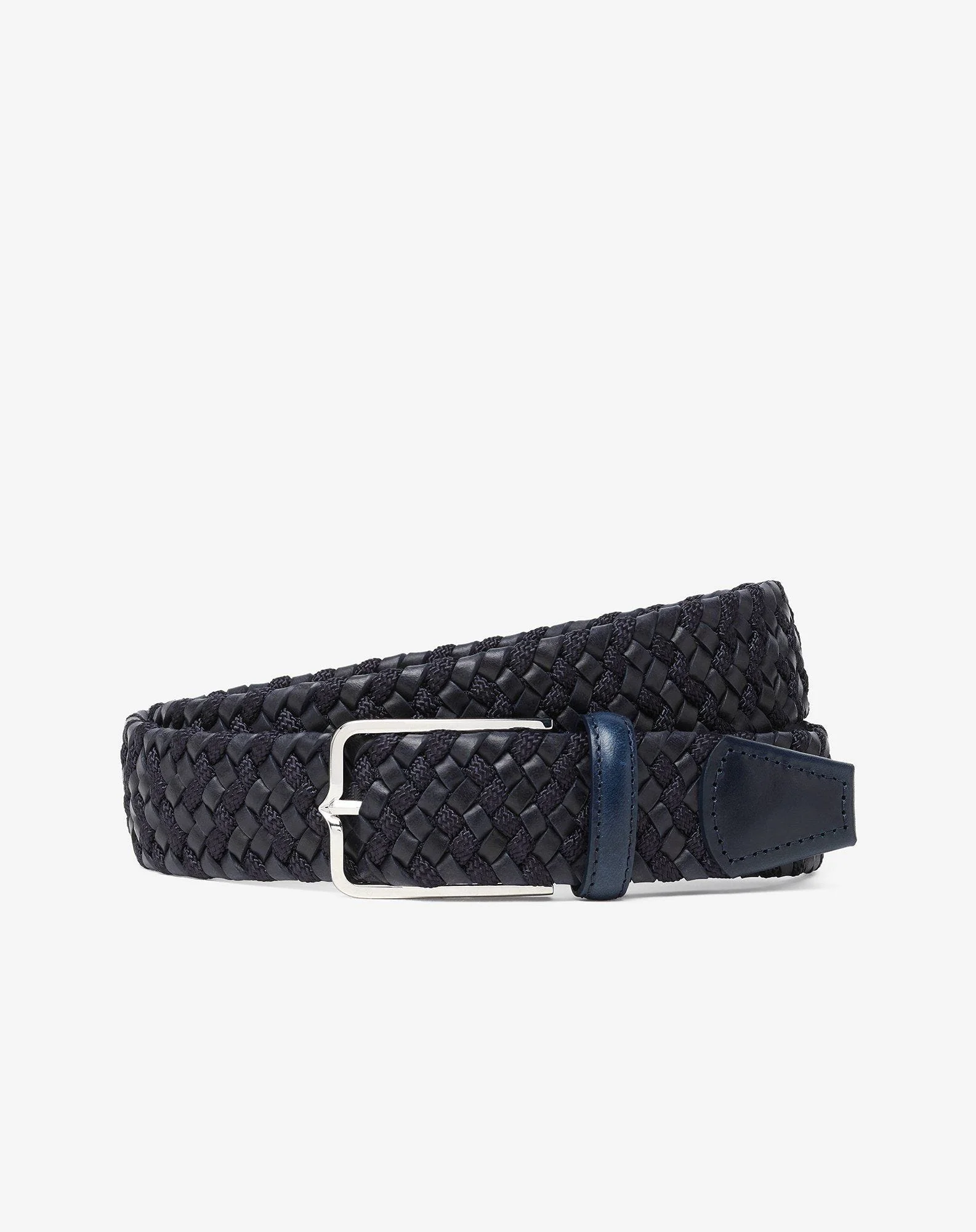 Navy blue braided leather belt - 1