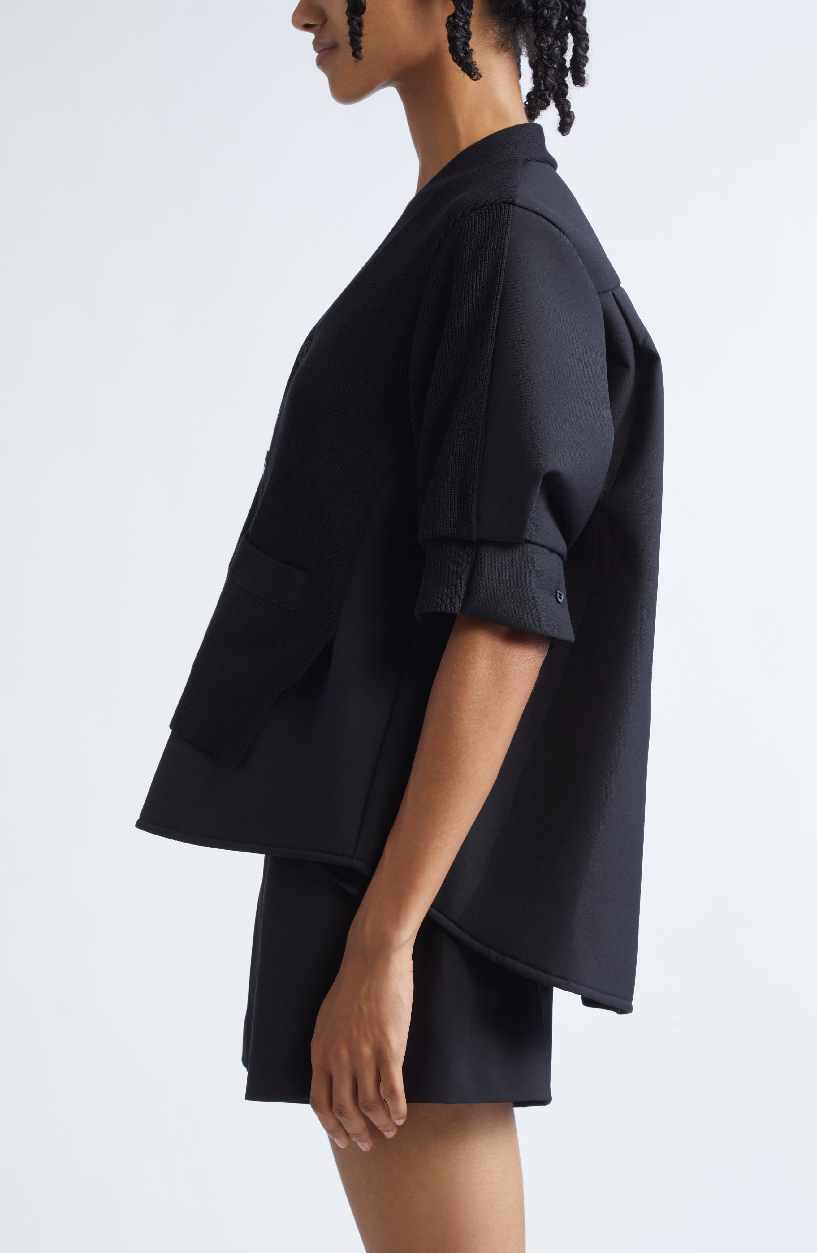 Sacai Suiting Mixed Media Cardigan in Black at Nordstrom - 4