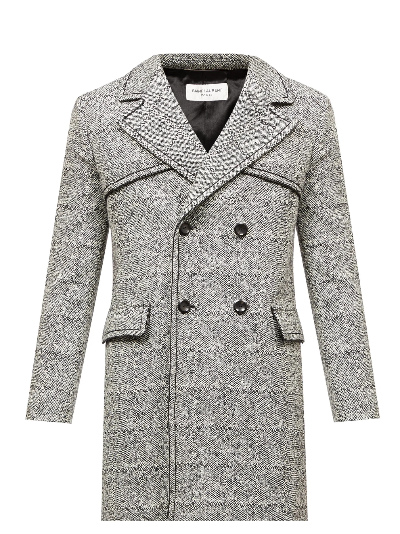 Leather-piping tailored wool-blend coat - 1