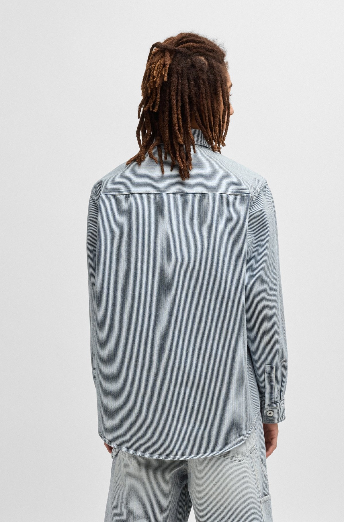 OVERSIZE-FIT SHIRT IN STRIPED WASHED DENIM - 5