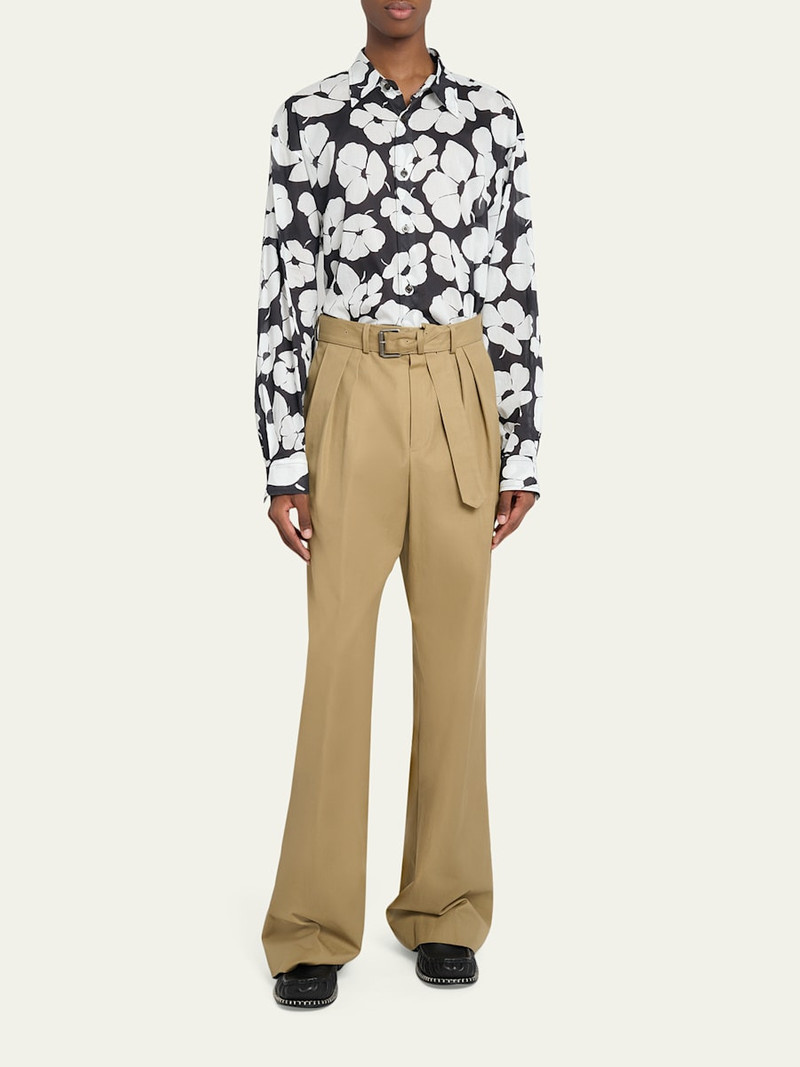 Dries Van Noten Men's Belted Loose Cotton Trousers outlook