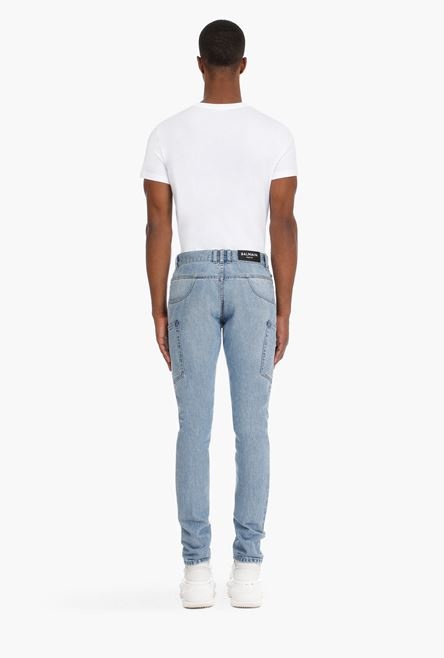 Light blue cotton tapered jeans - 3
