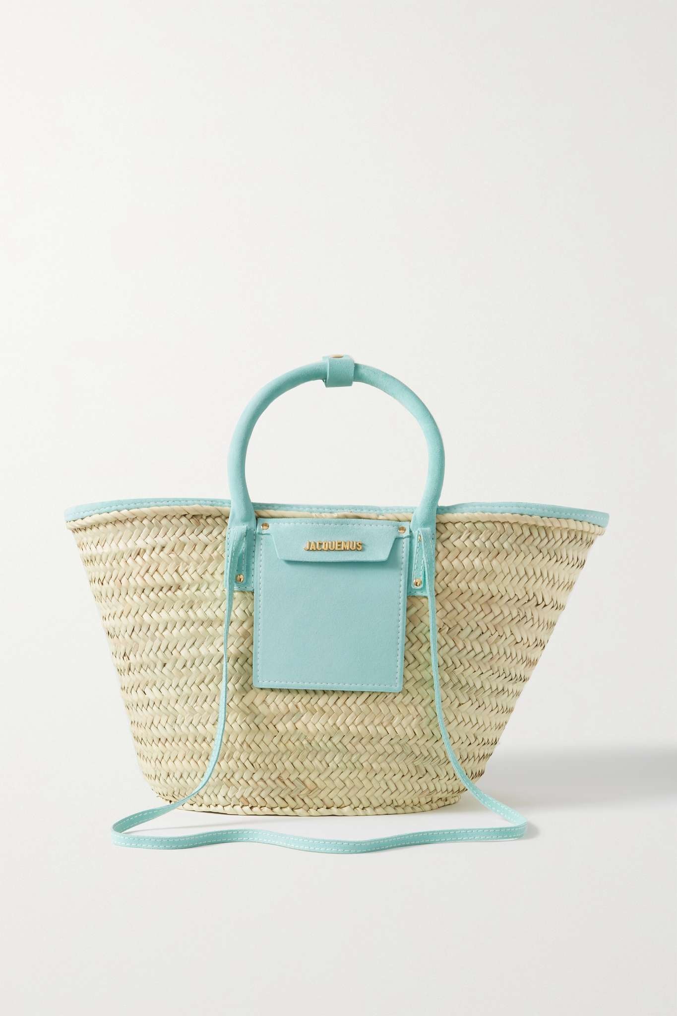 Soleil large nubuck-trimmed straw tote 1