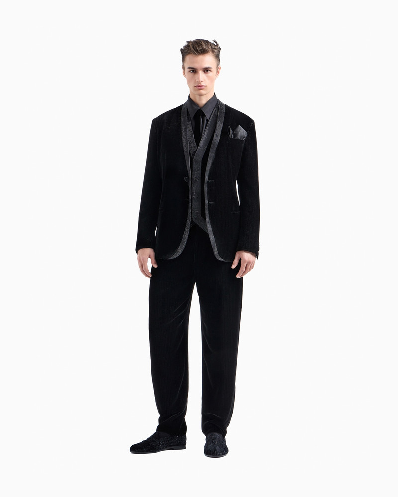 Giorgio's shiny, pinstriped velvet single-pleat trousers 2
