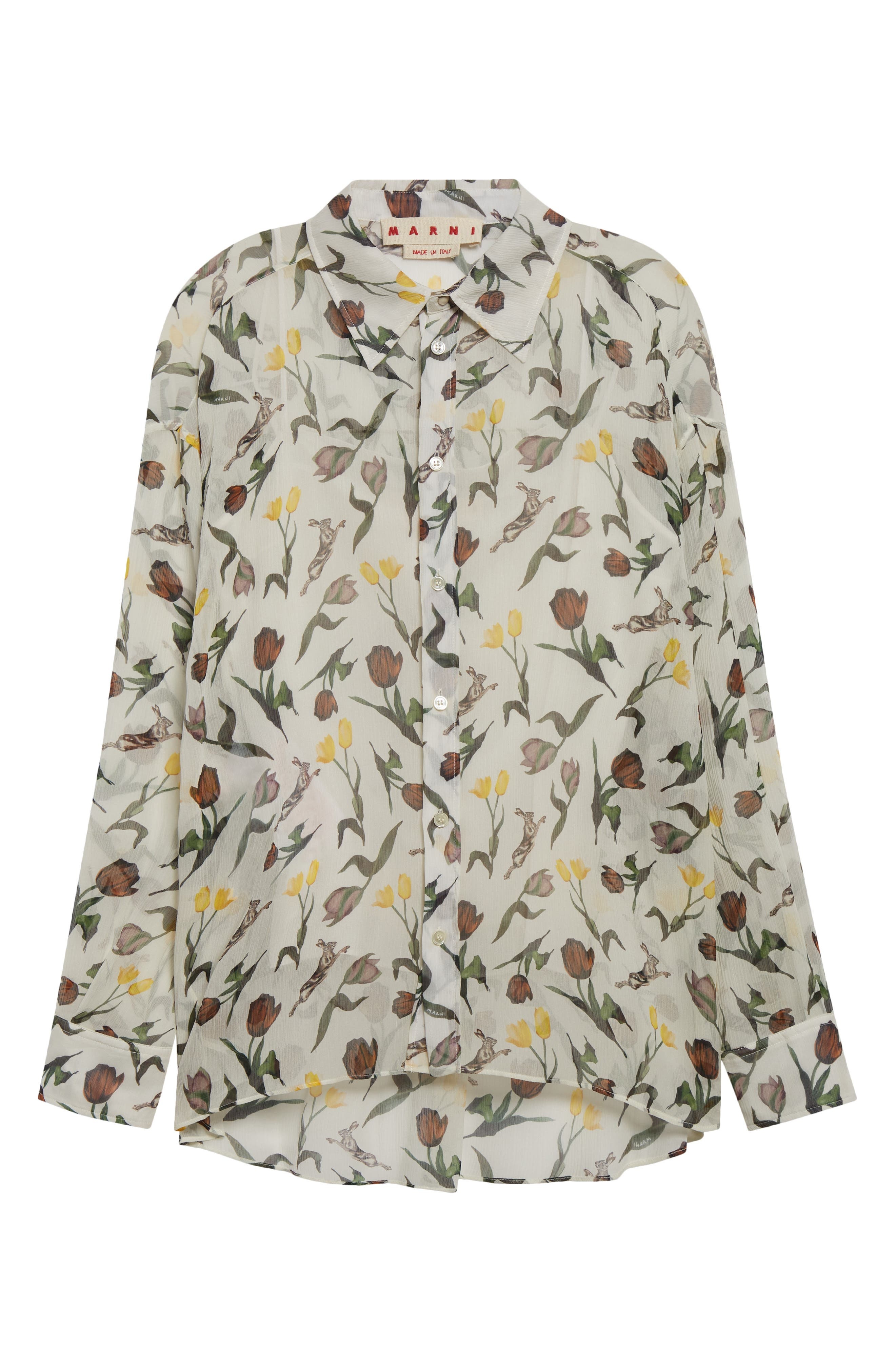 Marni Tulips & Hares Sheer Chiffon Button-Up Shirt in Thw04 Limestone at Nordstrom - 6