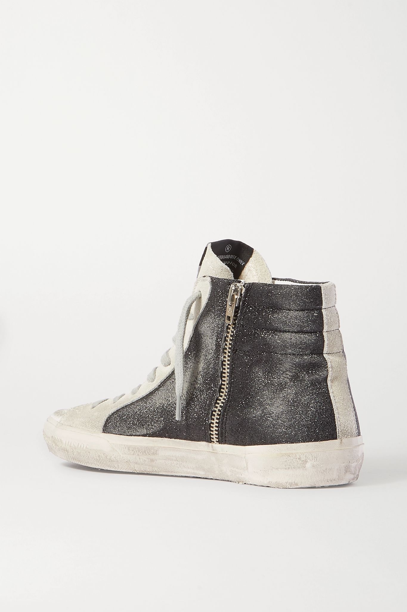 Slide glittered distressed suede high-top sneakers - 4