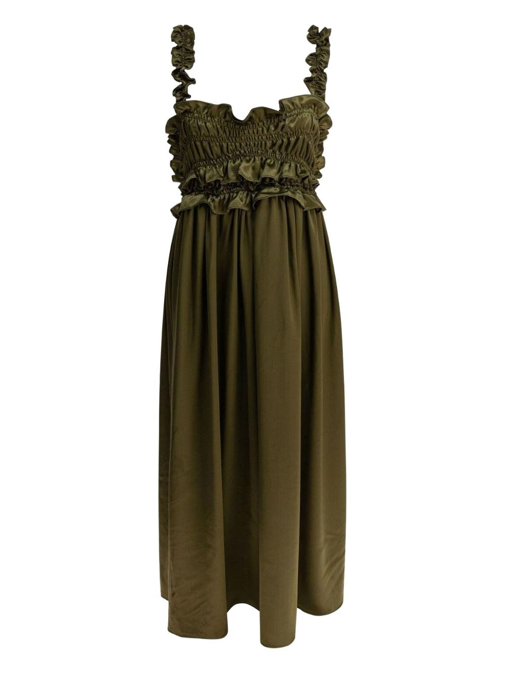 ruffled smocked silk midi dress - 1