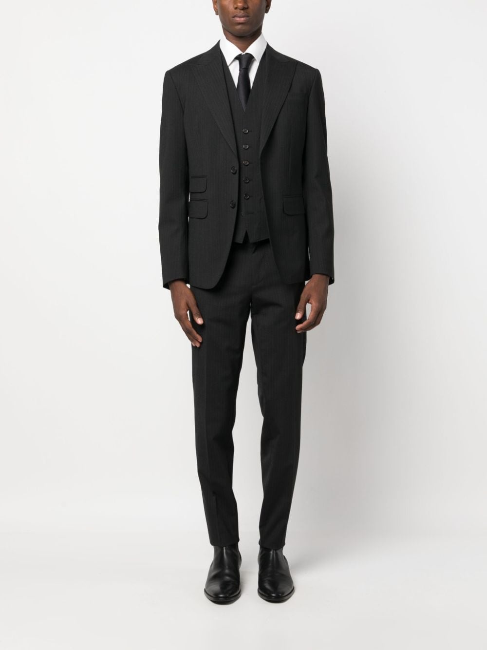 pinstripe-pattern three-piece suit - 2